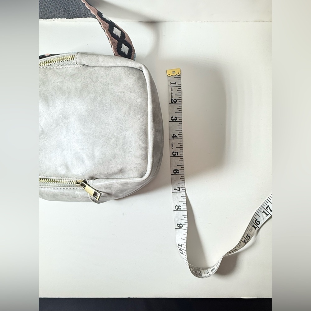 Gray Crossbody Bag with Patterned Strap - Picture 6 of 8